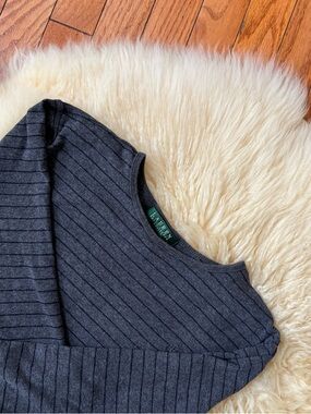 Ralph Lauren Charcoal Gray Striped Long Sleeve Crewneck Top